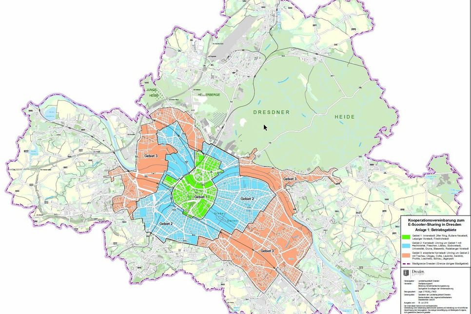 Einteilung der Stadt in Rote Zonen, Kernstadt und erweiterten Kernstadtbereich