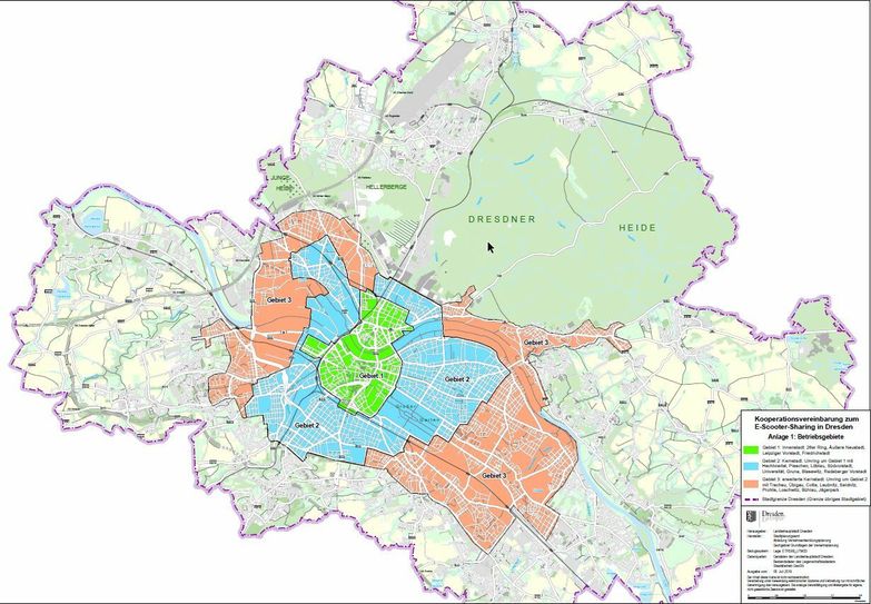 Einteilung der Stadt in Rote Zonen, Kernstadt und erweiterten Kernstadtbereich