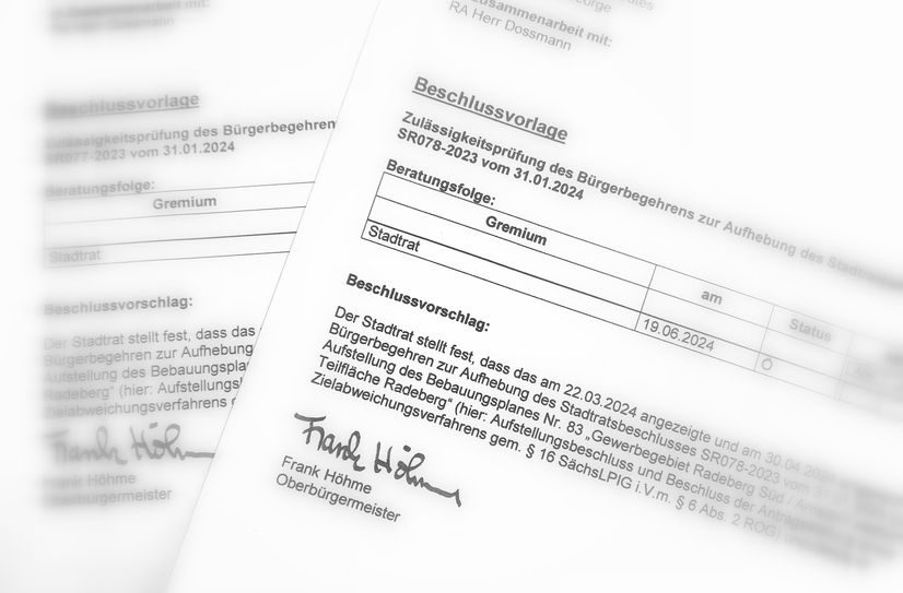 Im Radeberger Stadtrat wurde mit zwei Beschlussvorlagen das Bürgerbegehren zur Aufhebung eines Stadtratsbeschlusses zu zwei Gewerbegebieten mehrheitlich abgelehnt.
