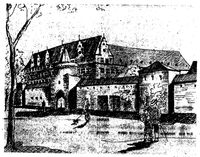 »Wie sich das Bild vom Berliner Platz aus gesehen dem Beschauer darbieten wird«. Zeichnung des neuen Rathauses: Cottbuser Anzeiger vom 30. August 1934