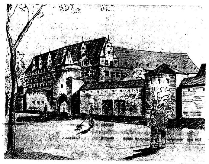 »Wie sich das Bild vom Berliner Platz aus gesehen dem Beschauer darbieten wird«. Zeichnung des neuen Rathauses: Cottbuser Anzeiger vom 30. August 1934