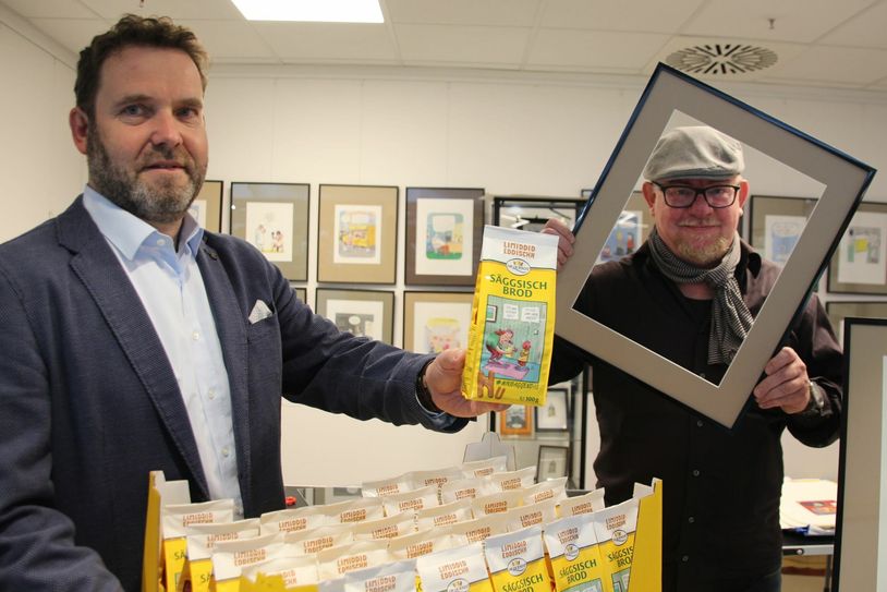 Robert Schiehandl, Werksleiter bei der Dr. Quendt GmbH in Dresden, und Mario Süßenguth, Mitbegründer der Galerie Komische Meister im QF (v.l.).