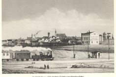Die Eisenbahn kommt in die Stadt. (Lithographie, Stadtarchiv Cottbus)