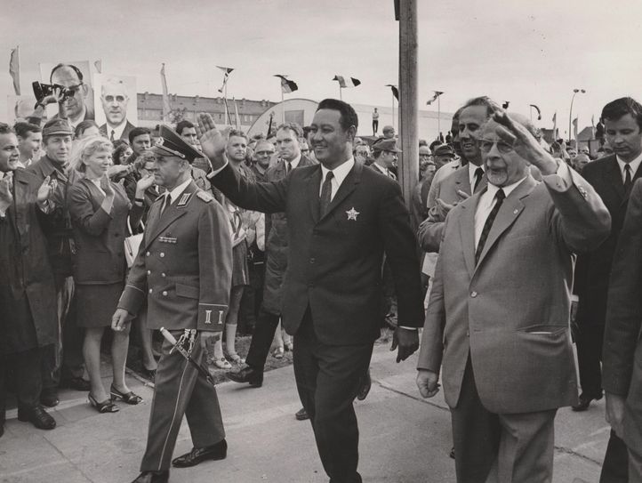 Ulbricht und Nimeri 1970 vor dem Textilkombinat Cottbus. Foto: Erich Schutt