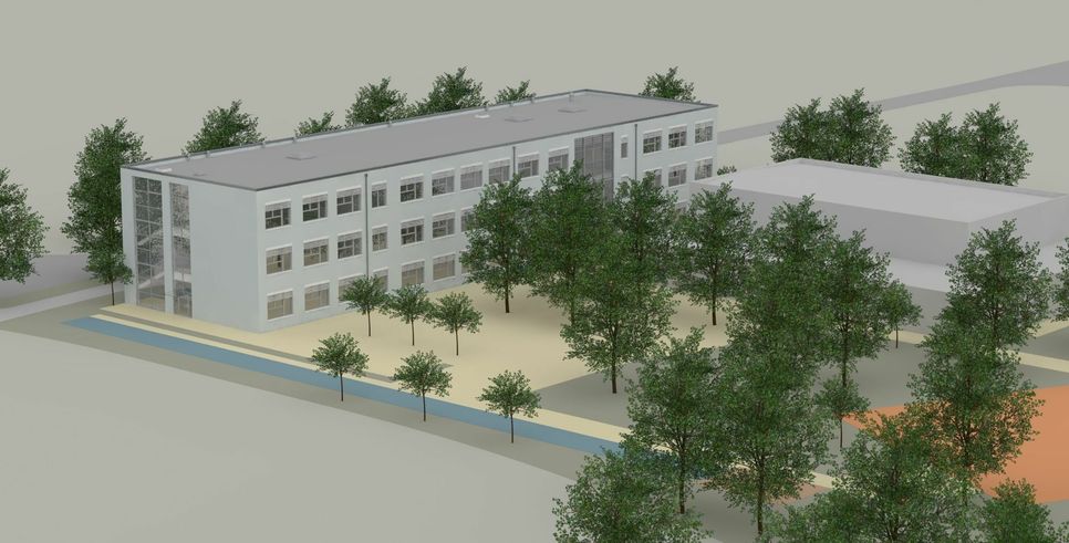 Der Plan für die neue Grundschule am Aritaring steht. Foto: Stadt