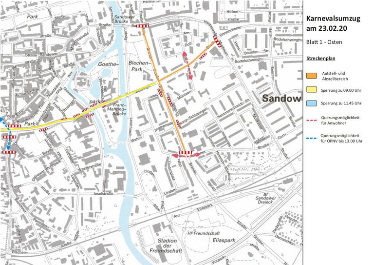 Entlang der Umzugsstrecke werden einzelne Straßenabschnitte nicht befahrbar sein. Karte: Stadt Cottbus