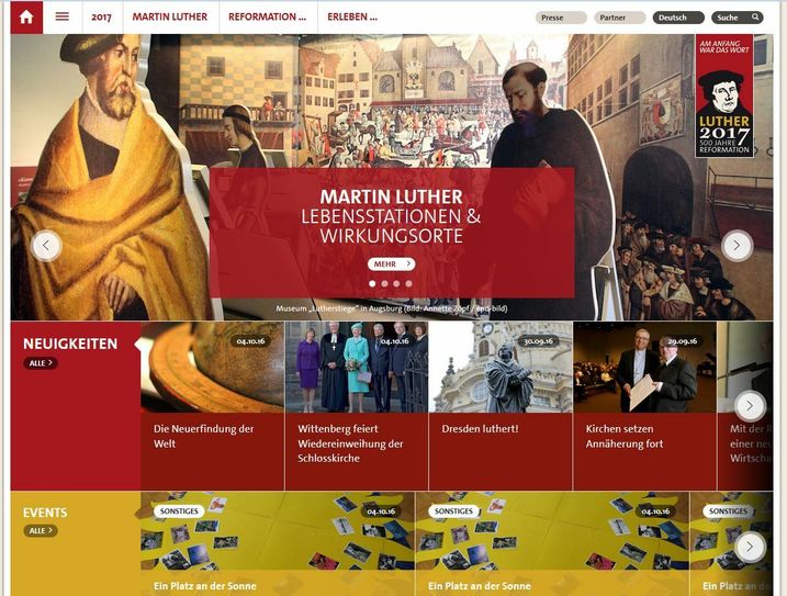 Screenshot der Internetseite zum Lutherjahr 2017. (Quelle: www.luther2017.de)