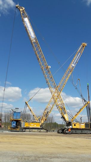 Eingesetzte Seilbagger zum Rütteldruckverdichten und Stubbenziehen am Kuthteich. Foto: LMBV/Michael Matthes