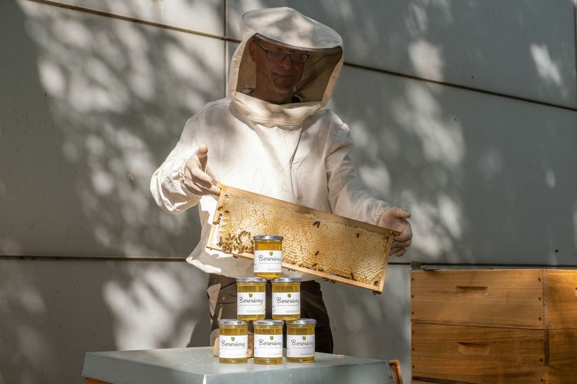 Rößler: „Hervorragende Arbeitsatmosphäre im Landtag“ – Landtagsbienen produzieren im ersten Halbjahr 60 Kilogramm Honig. Imker Utz Weil vom Dresdner Imkerverein bei der Honigernte 2018 im Innenhof des Landtags. Foto: SLT/Moreno