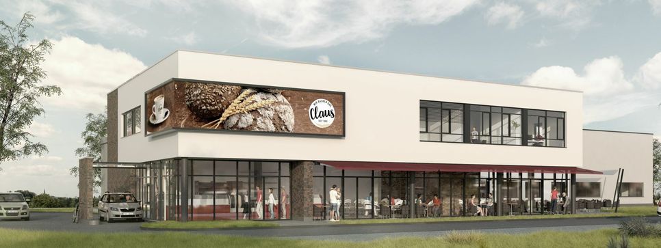 So soll ab Sommer die neue Produktionsstätte der Coswiger Bäckerei Claus aussehen. Visualisierung: Vollack
