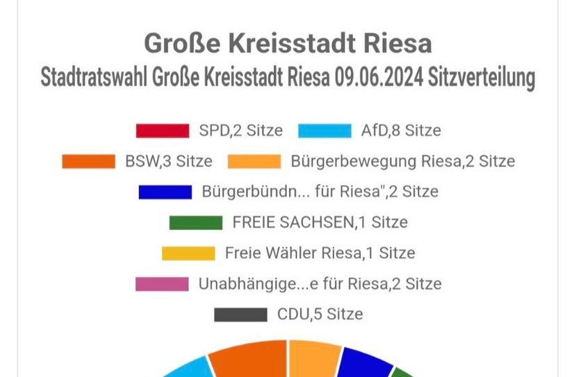 Grafik der vorläufigen Sitzverteilung im Riesaer Stadtrat.