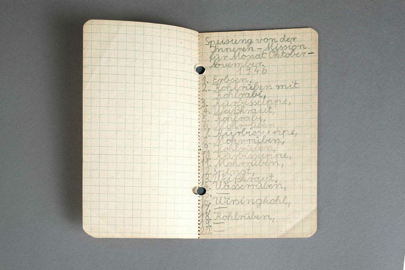 Schüler-Notizen: Die Speisung durch die Innere Mission in Görlitz 1946, Leihgabe von Rosemarie Strode, Foto: René Pech, SMG