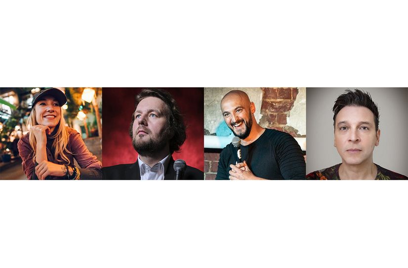 Diese vier Comedians sorgen das Lachmuskel-Training: Jacky Feldmann, Götz Frittrang, André Brand und Robert Lois Griesbach (v.l.n.r.).