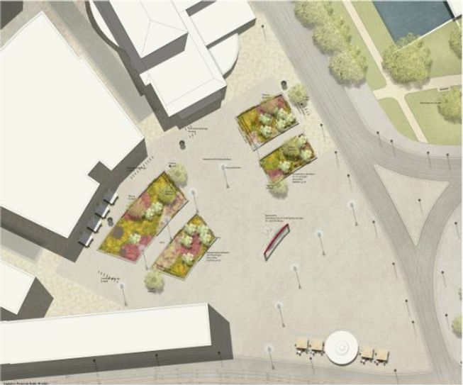 Visualisierung der Neugestaltung des Areals zwischen Käseglocke und Schauspielhaus.