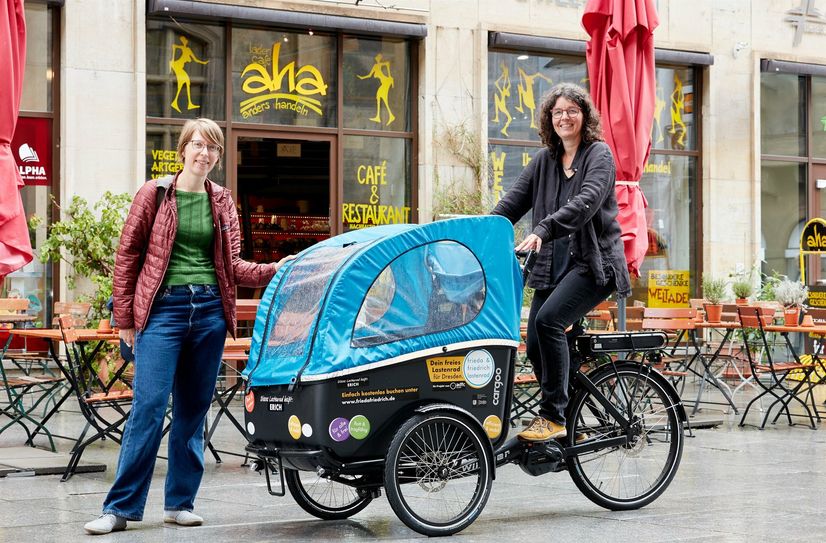 Lastenrad »Erich« ist am LadenCafé aha in der Kreuzstraße stationiert.