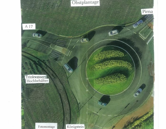 Fotomontage einer möglichen Realisierung des Kreisverkehrs bei Pirna-Sonnenstein.                 Foto: BI
