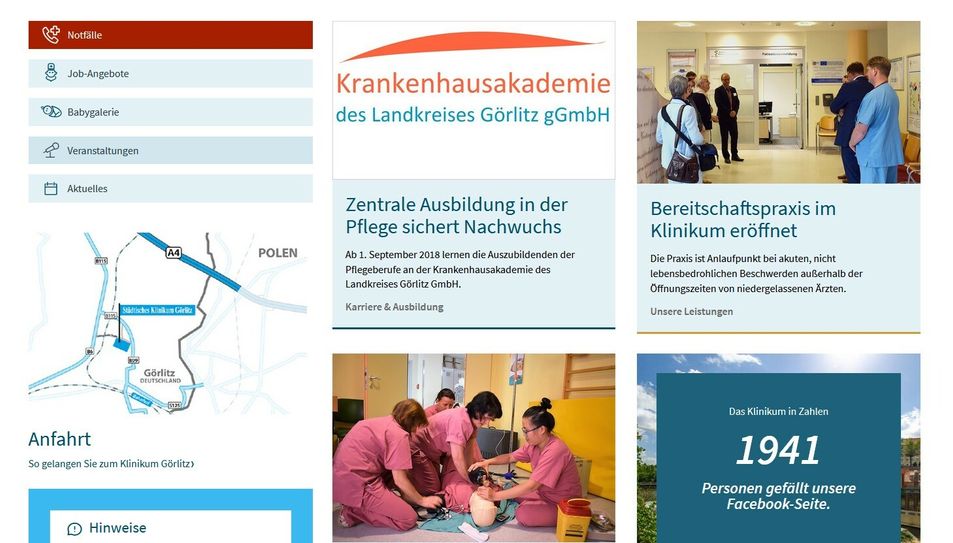 Die Website des Klinikums präsentiert sich in einem neuen Design. Foto: Screenshot www.klinikum-goerlitz.de
