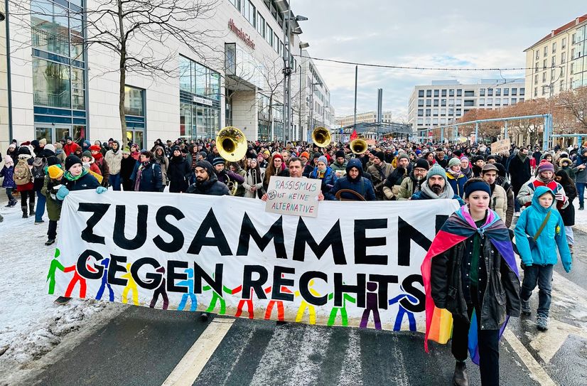 Demo gegen Rechtsextremismus am 21. Januar 2024 in Dresden.