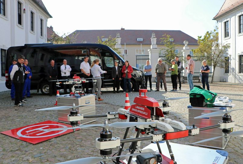 Die Drohnentechnik des Landkreises Dahme-Spreewald während einer Präsentation. Foto: Archiv/Landkreis Dahme-Spreewald