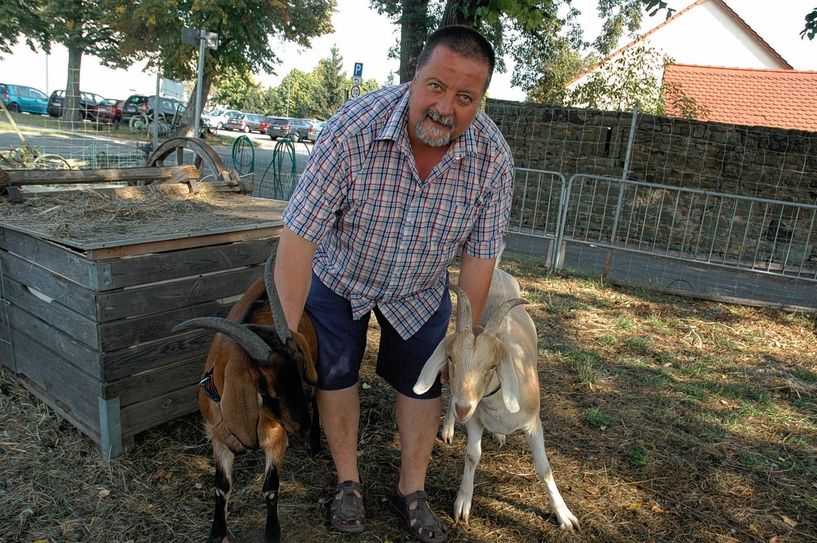 Emma (li.) und Flocke  (re.) lassen sich von Holger Tintner gerne mal kraulen. Foto: Wo