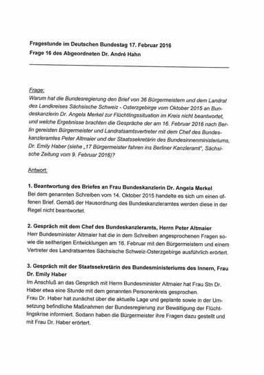 Die Antworten aus der Fragestunde im Bundestag vom 17. Februar.