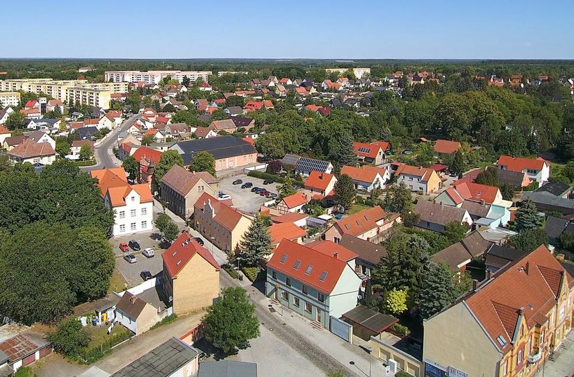 Lauchhammers Neustadt aus der Vogelperspektive.
