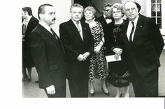 Wiedereröffnung des Cottbuser Theaters am 3. Oktober 1986, Politbüromitglied Kurt Hager, ZK-Kulturabteilungsleiterin Ursula Rackwitz, Bezirksratsvorsitzende Irma Uschkamp, Bezirks-SED-Chef Werner Walde und Intendant Johannes Steurich. Foto: Stadtmuseum Cottbus