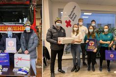 Die Füchse übergaben die Geschenke an die Freiwillige Feuerwehr Weißwasser und den DRK-Kreisverband Weißwasser. Fotos: Lausitzer Füchse