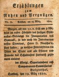 Die Zeitung »Erzählungen zum Nutzen und Vergnügen« kündigt 1820 die »Inauguration« des Cottbuser Gymnasiums an. Quelle: Stadtarchiv Cottbus