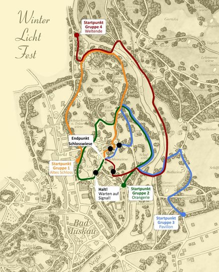 Die verschiedenen Routen. Bild: Stiftung „Fürst-Pückler-Park Bad Muskau“