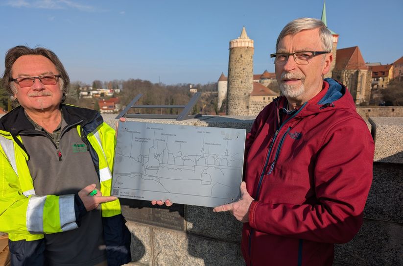 Dieter Jäger (l.) und Sieghard Albert mit der neuen Orientierungstafel.