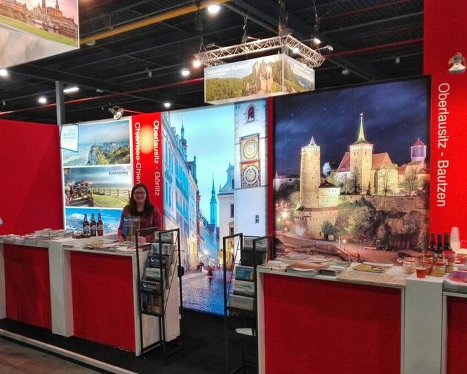 Messestand auf der Vakantiebeurs in Utrecht mit Katarzyna Silkeit, Mitarbeiterin der Görlitz-Information. Foto: EGZ