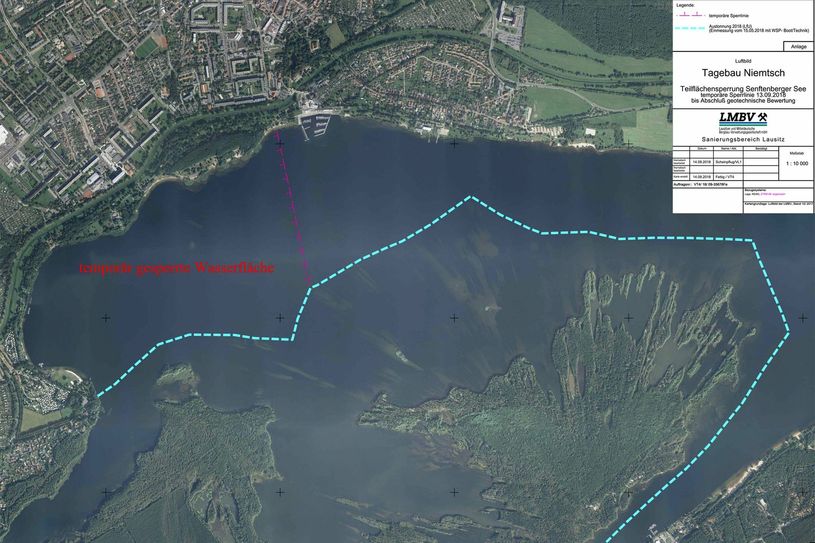Die aktuelle Teilflächensperrung am Senftenberger See. Foto: LMBV