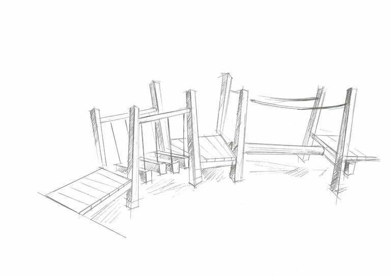 Entwurfsskizzen des Spielplatzes: Balancierstrecke. Quelle: Piolka Holzgestaltung GbR