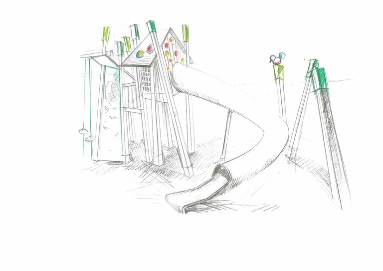 Entwurfsskizzen des Spielplatzes: Hohe Vogelhäuser. Quelle: Piolka Holzgestaltung GbR
