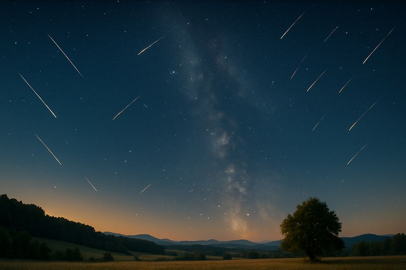 Eine Sommernacht in der Lausitz und jede Menge Sternschnuppen, so stellt es sich die Künstliche Intelligenz vor.