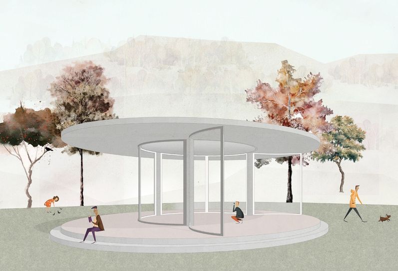 So soll der Musikpavillon aussehen, der zwischen Villa Bellevue und Kuppelpavillon entsteht. Entwurf: Alexander Poetzsch Architekten, Dresden