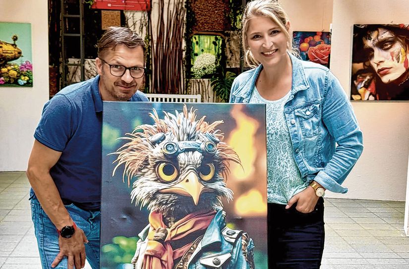 Matthias Baum und Jessica Plötz waren die ersten Besucher der Ausstellung im Rosengarten.