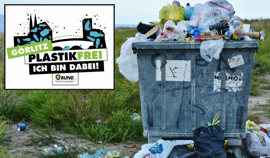 Das Motto der Aktionswoche lautet „Plastikfrei- Ich bin dabei!“. Eine Woche lang werden die Teilnehmer versuchen, den Plastikverbrauch so weit wie möglich zu reduzieren. Foto: RitaE/Pixabay; Logo: BUND-Ortsgruppe Görlitz