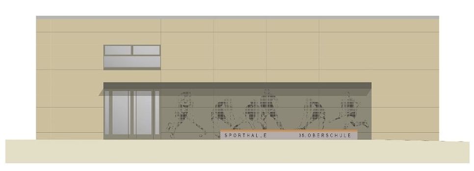 Visualisierung der neuen Sporthalle mit Floorball-Motiv. Grafik: ada architekten GmbH Dresden
