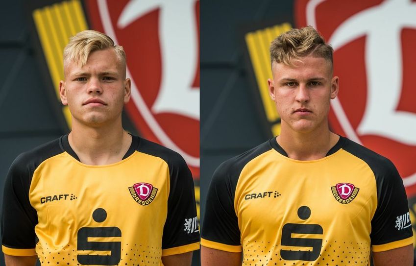 U19-Spieler Jonas Kühn (li.) und Phil Harres. Fotos: PR/SG Dynamo Dresden / Dennis Hetzschold