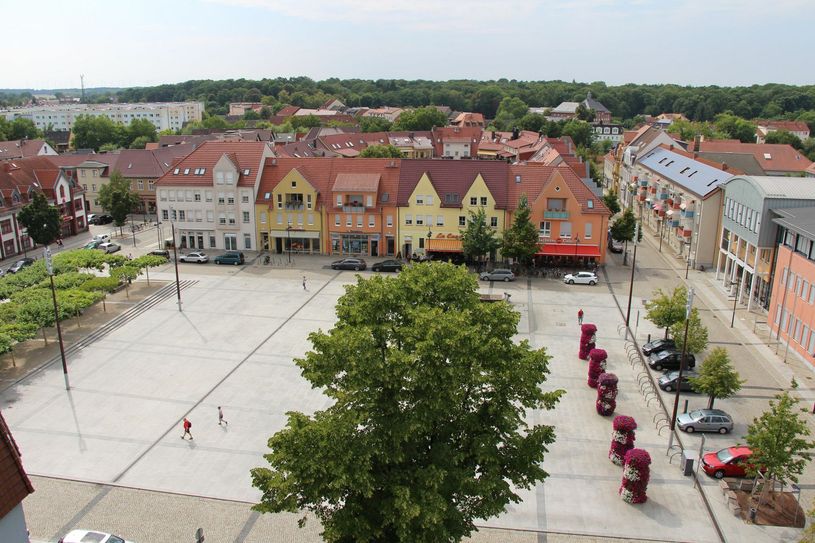 Lübbens Marktplatz aus der Vogelperspektive. Foto: Archiv/sts