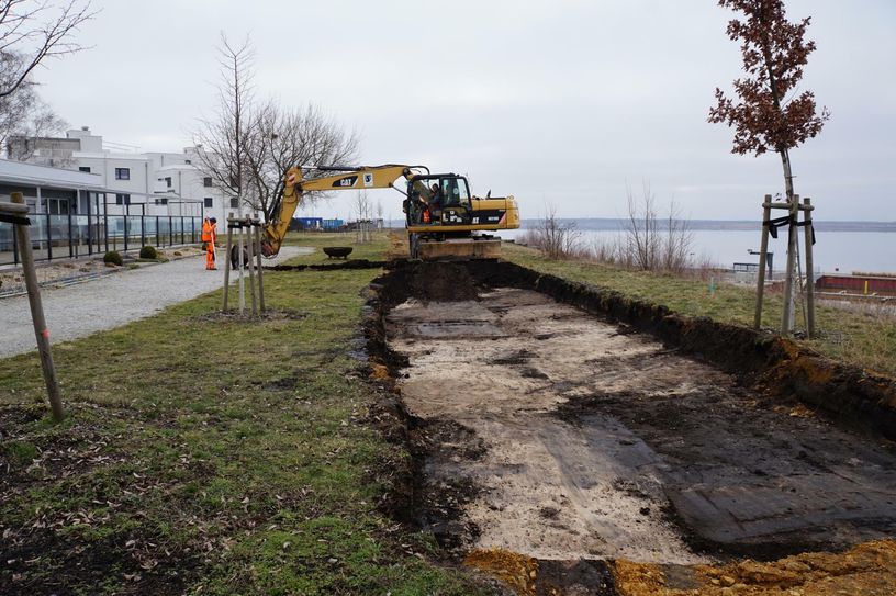 Radwegbaustelle vor Haus Vier. Foto: pm