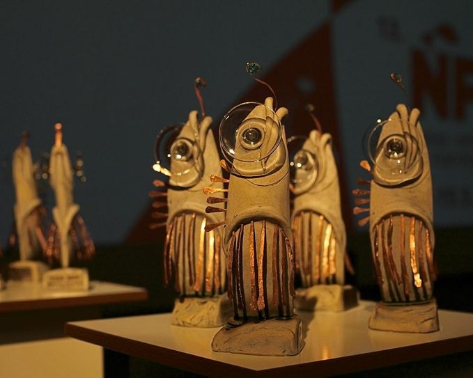 Die Neiße-Fische 2016. Die Preise wurden während des 13. Neiße Filmfestivals (10. bis 15. Mai 2016) vergeben. Foto: ® Hannes Rönsch