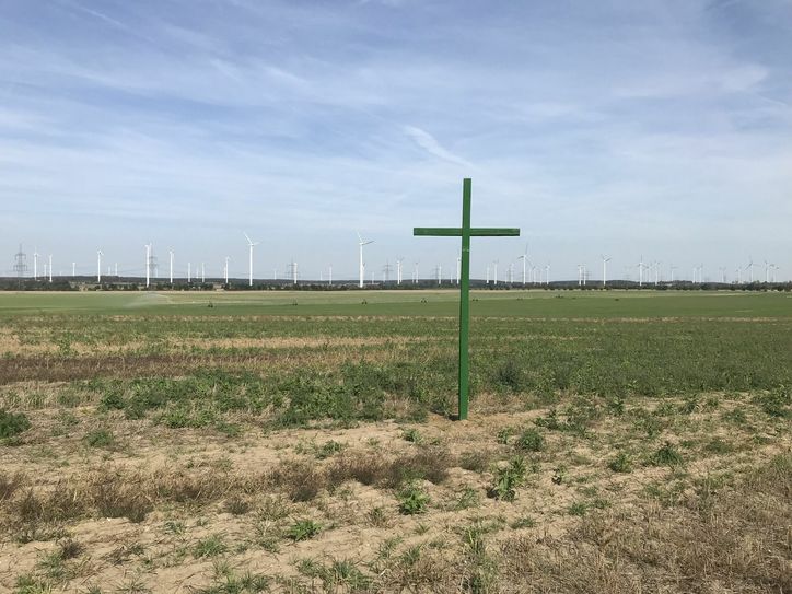 Grünes Kreuz an der B 102. Aufgestellt vom AWO Reha-Gut Kemlitz. Foto: Heiko Terno