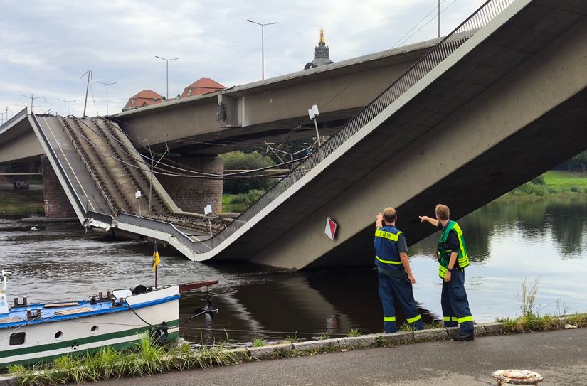 Das THW bei den Sicherungsarbeiten der eingestürzten Carolabrücke in Dresden.