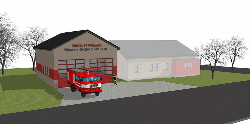 Die Freiwillige Feuerwehr in Großräschen-Ost bekommt einen Anbau für eine Feuerwehrgarage.