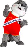 Volksbank-Robbe Rudi drückt allen Teilnehmern die Daumen.