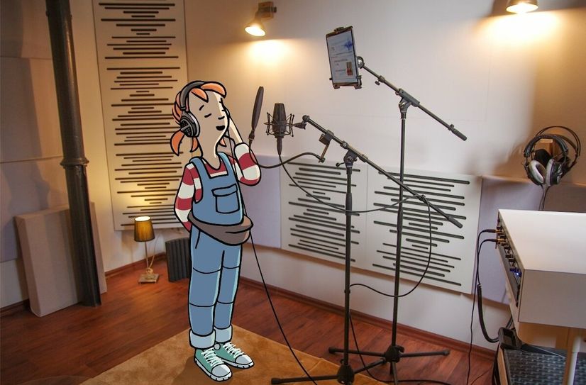 Kinderbloggerin Pine im Tonstudio.