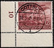 Der Volkssturm mit Cottbuser Stempel – Die vorletzte Briefmarkenausgabe aus Nazi-Deutschland. Sammlung: priv.